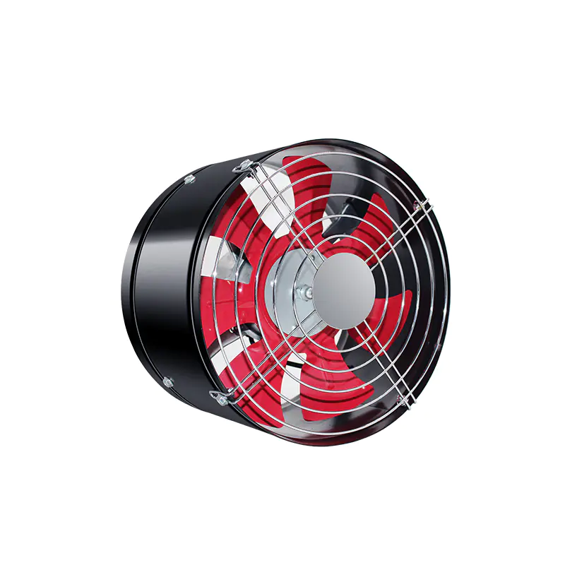 Svart kraftfullt avgaser fat ventilationsfläkt, kanal höghastighetsavgasfläkt